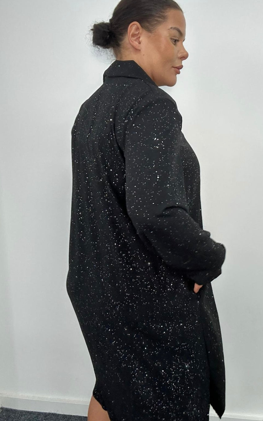 Plus Size Shimmer Long Sleeve Shirt Dress with Pockets