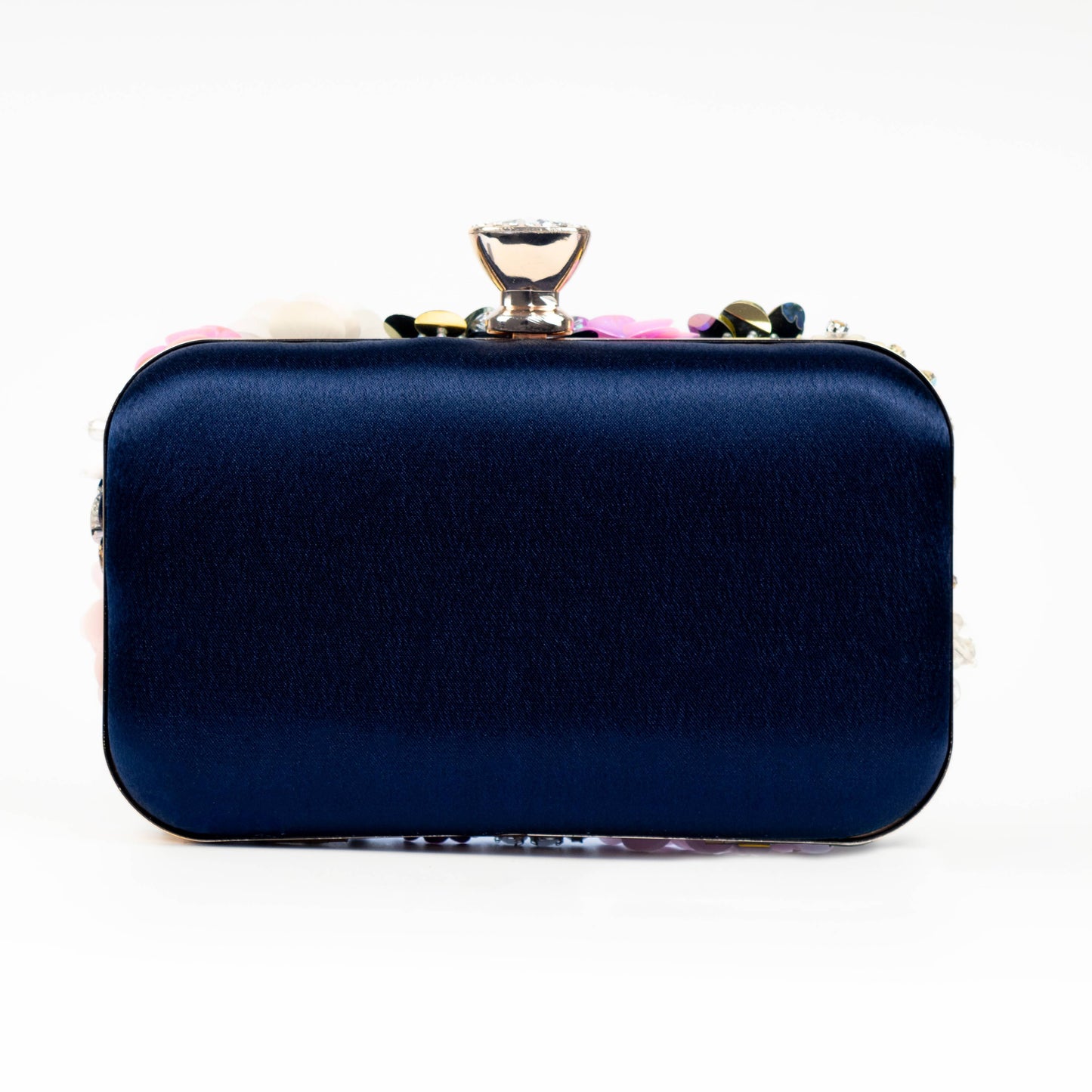 Floral Embellished Clutch Bag: Silver