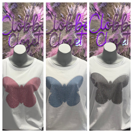 Bria - Diamante Butterfly Cotton Italian T-Shirt
