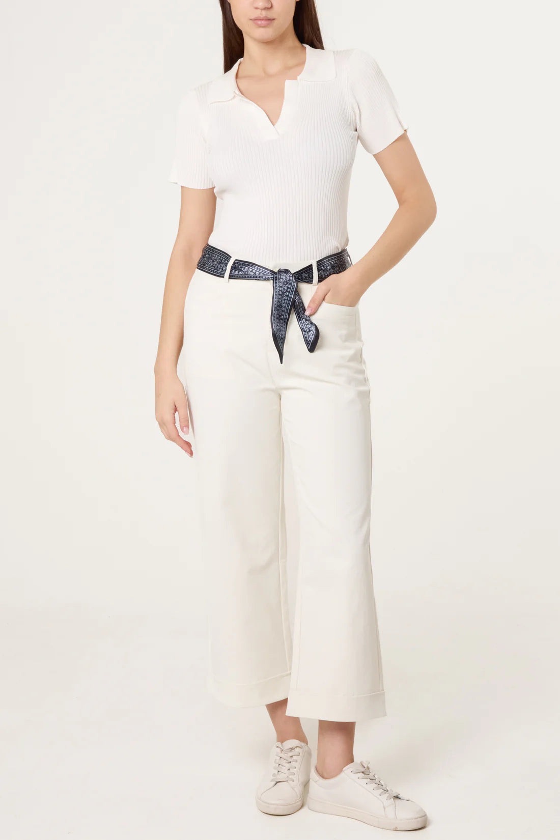 Scarf Belt Straight Leg Trousers