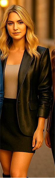 Black Italian Vegan Leather Look Matte Ruched Sleeve Blazer