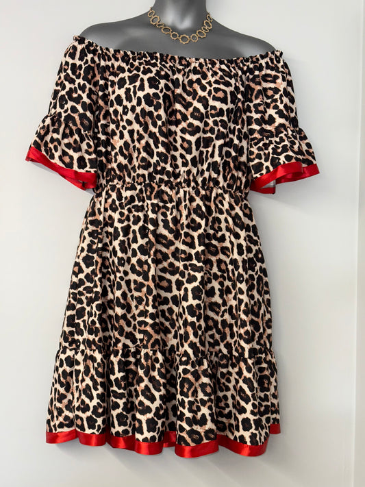 Plus Size Black Animal Print Bardot Contrast Hem Dress With Pockets