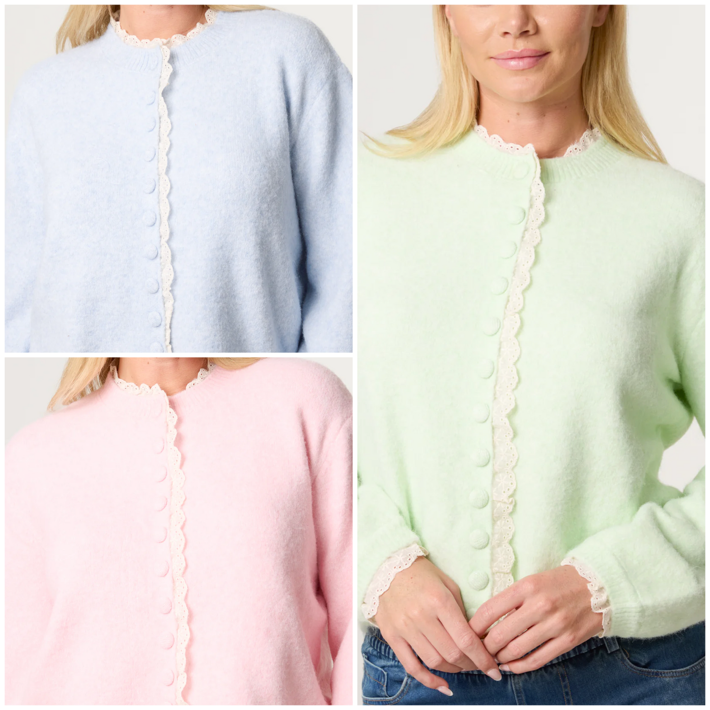 Broderie Anglaise Trim Knit Cardigan