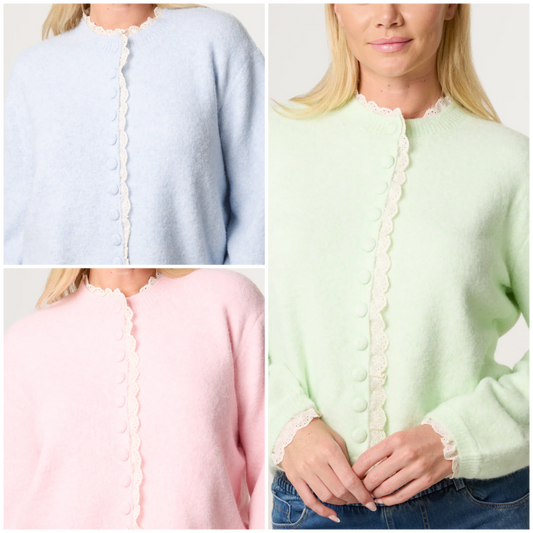 Broderie Anglaise Trim Knit Cardigan