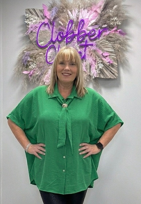 Plus Size Tie Neck Button Front Blouse