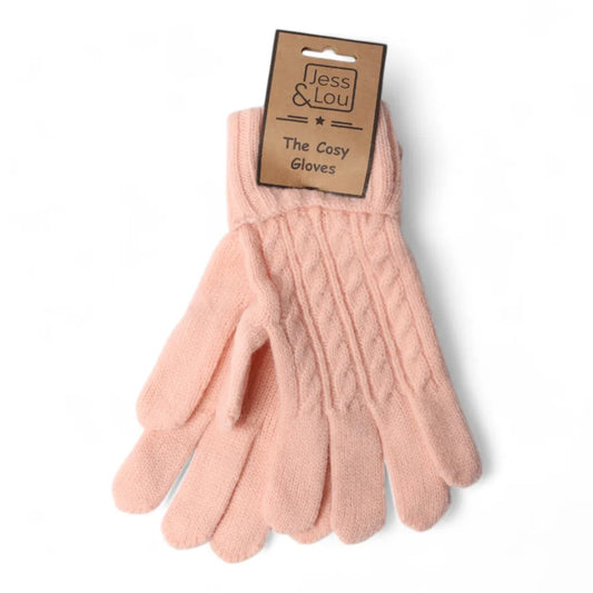 Jess & Lou Pink Cosy Cable Knit Gloves