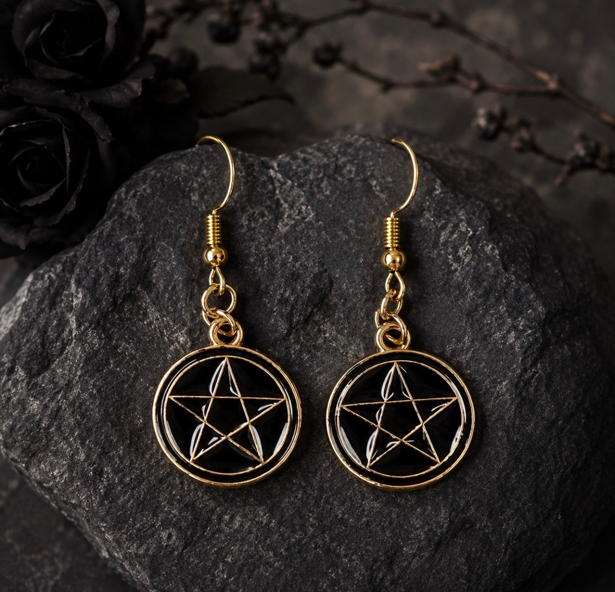 Black and Gold Gothic Halloween Dangle Drop Earrings