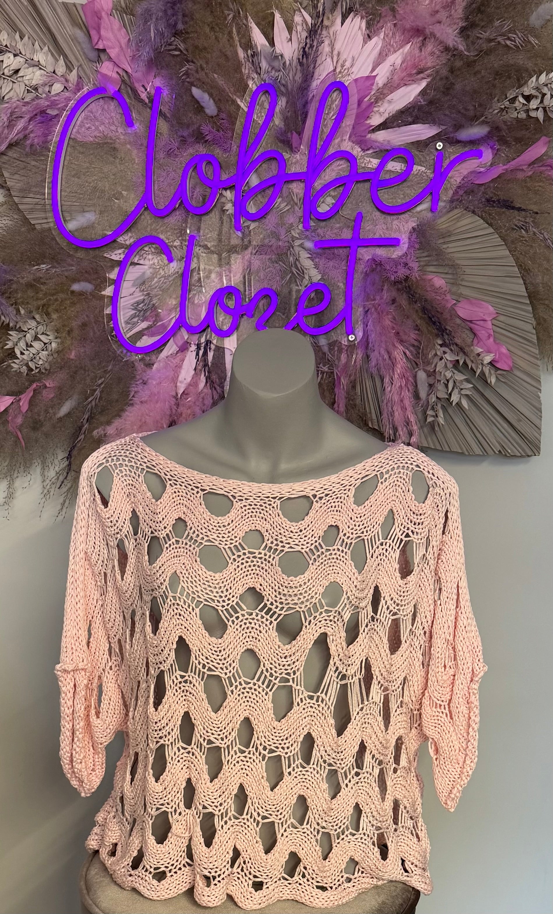 Photo of Half Body Mannequin wearing Oversized Crochet Top in Pink.