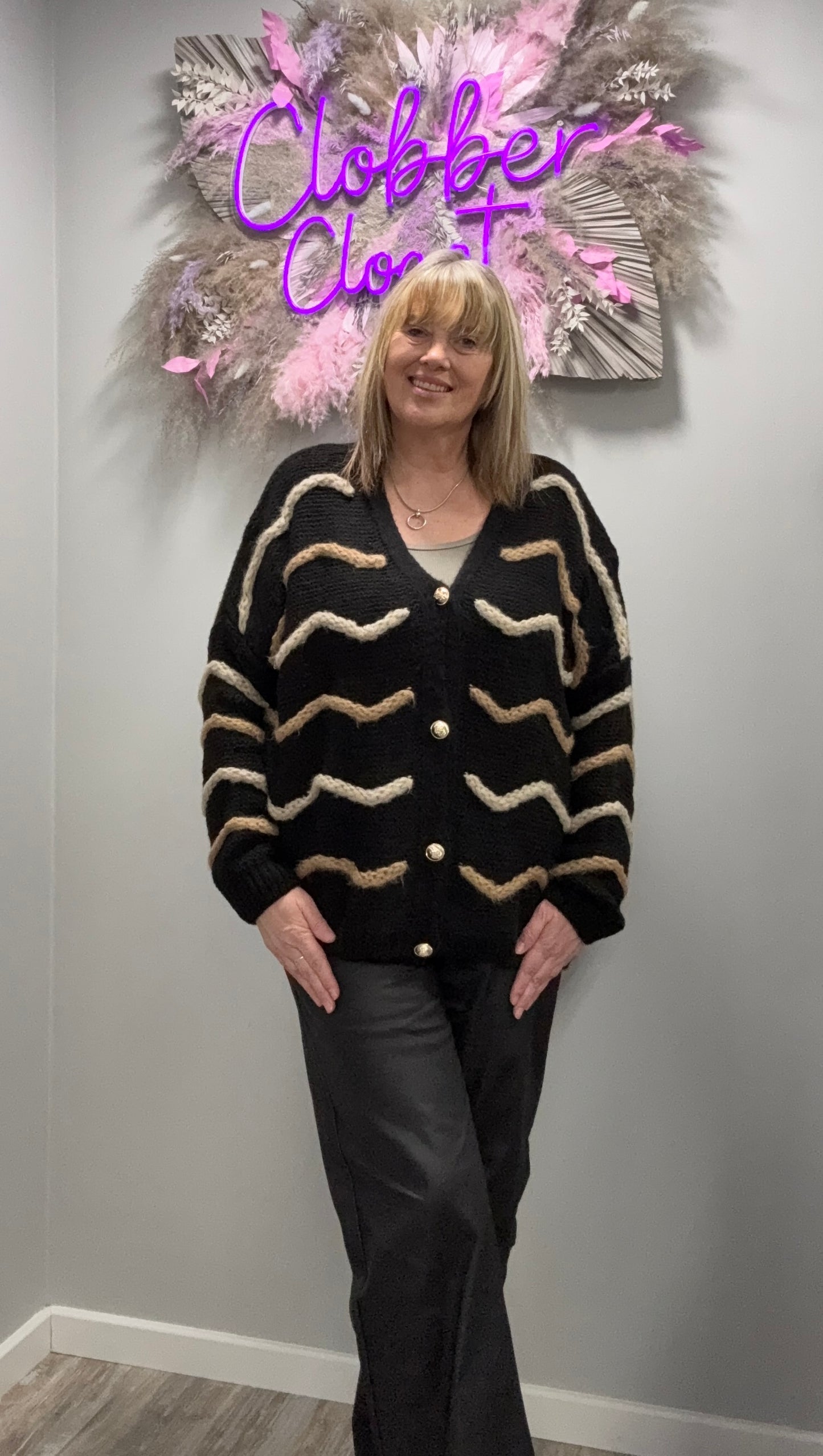 Plus Size Chunky Knit Striped Cardigan with Button Front