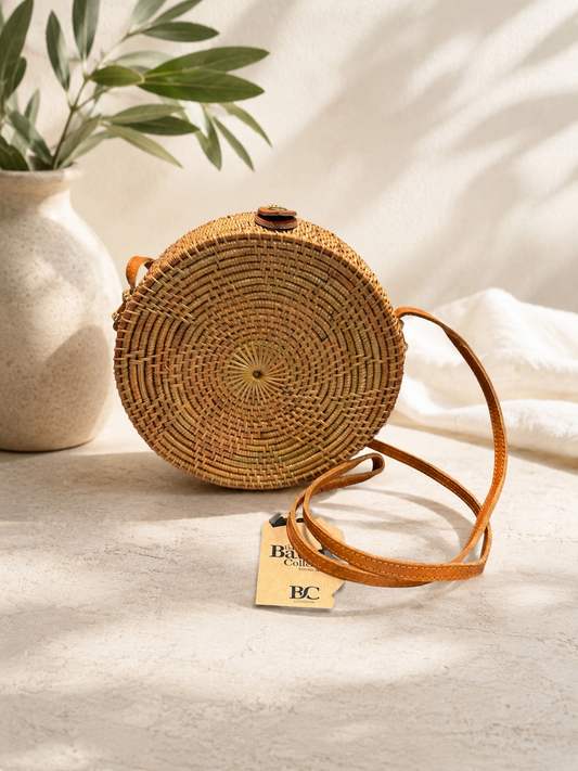 The Bail Collection - 
Rattan Cross Body/Shoulder Bag - Natural Brown