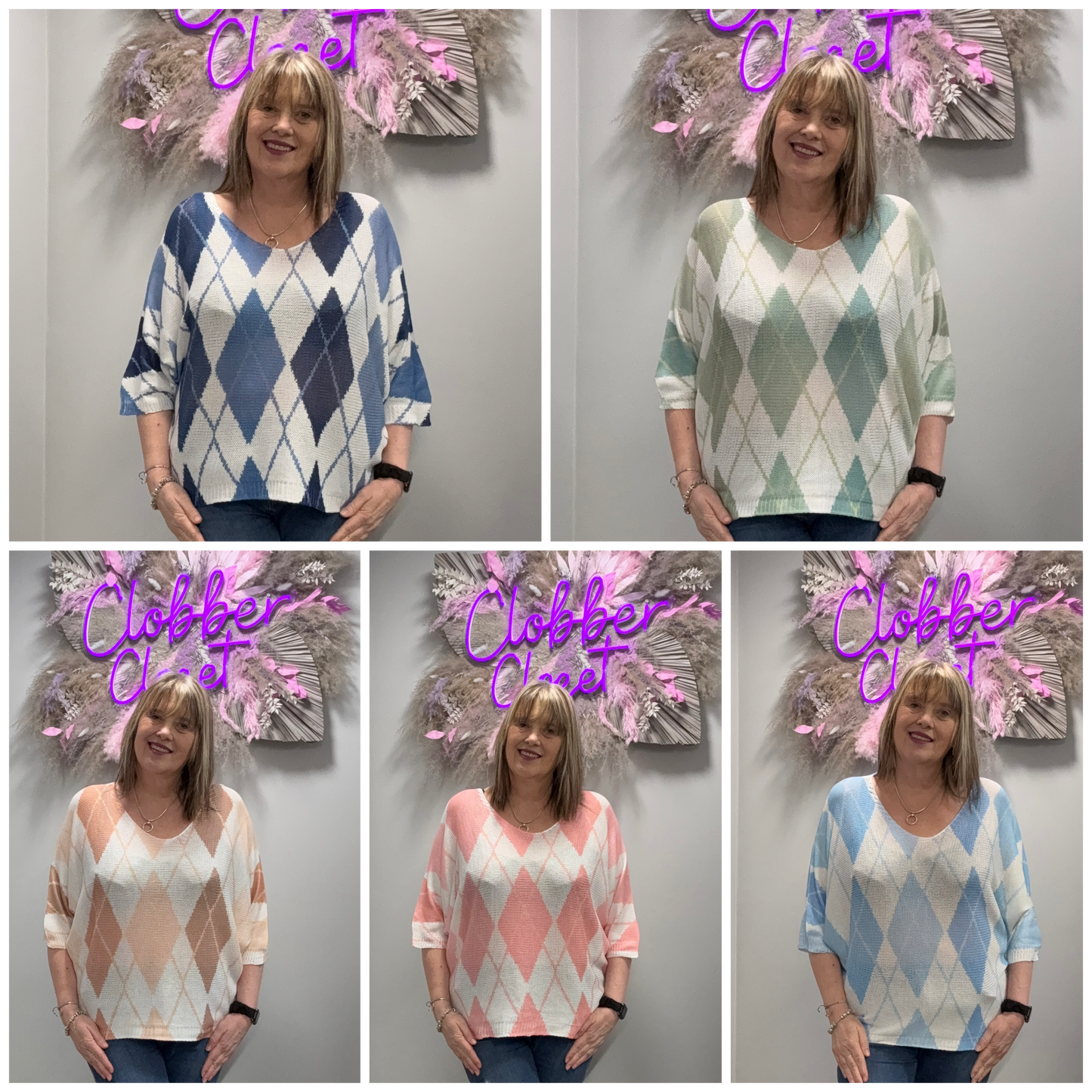 Argyle Diamond Print V Mesh Fine Knit