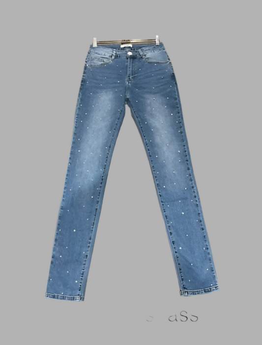 Pearl Embellished Voggo Cotton Stretch Jeans