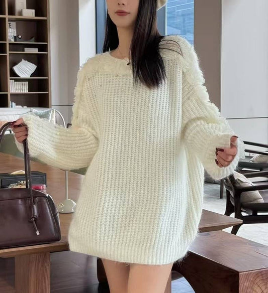 Cream Knit Jumper with Floral Applique