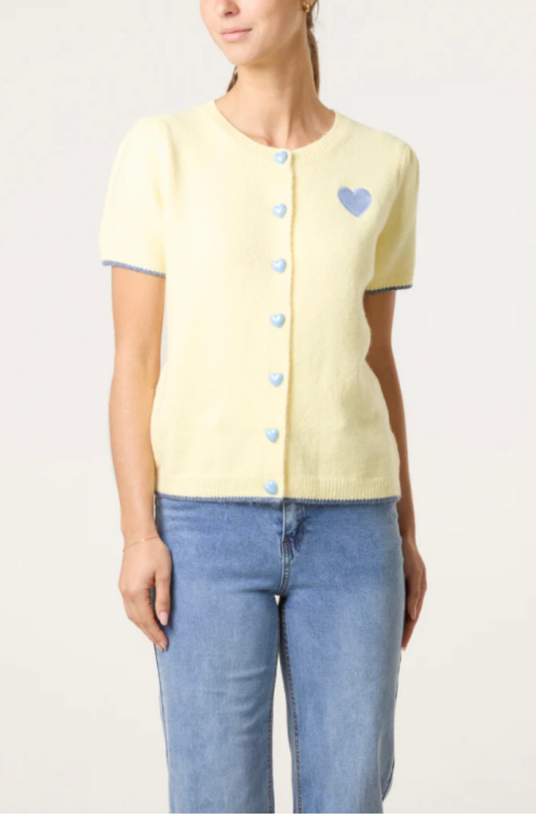 Heart Button Embroidered Wool Cardigan
