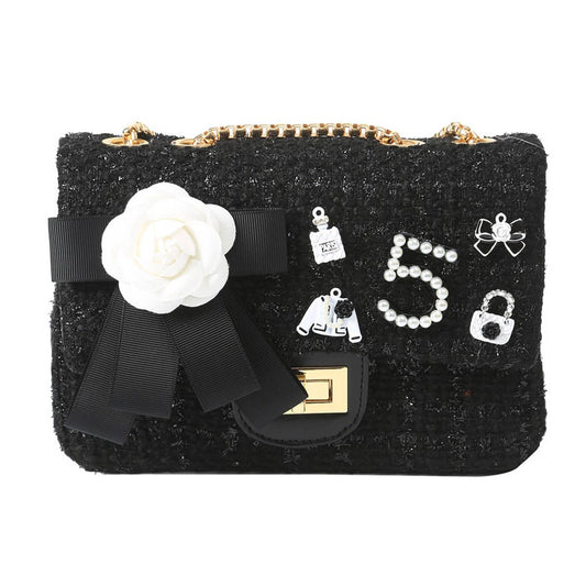 Jewelled Tweed Handbag in Black