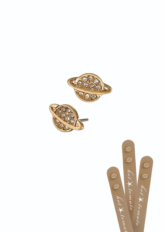 Mini Saturn Studs - Gold / Clear Crystals