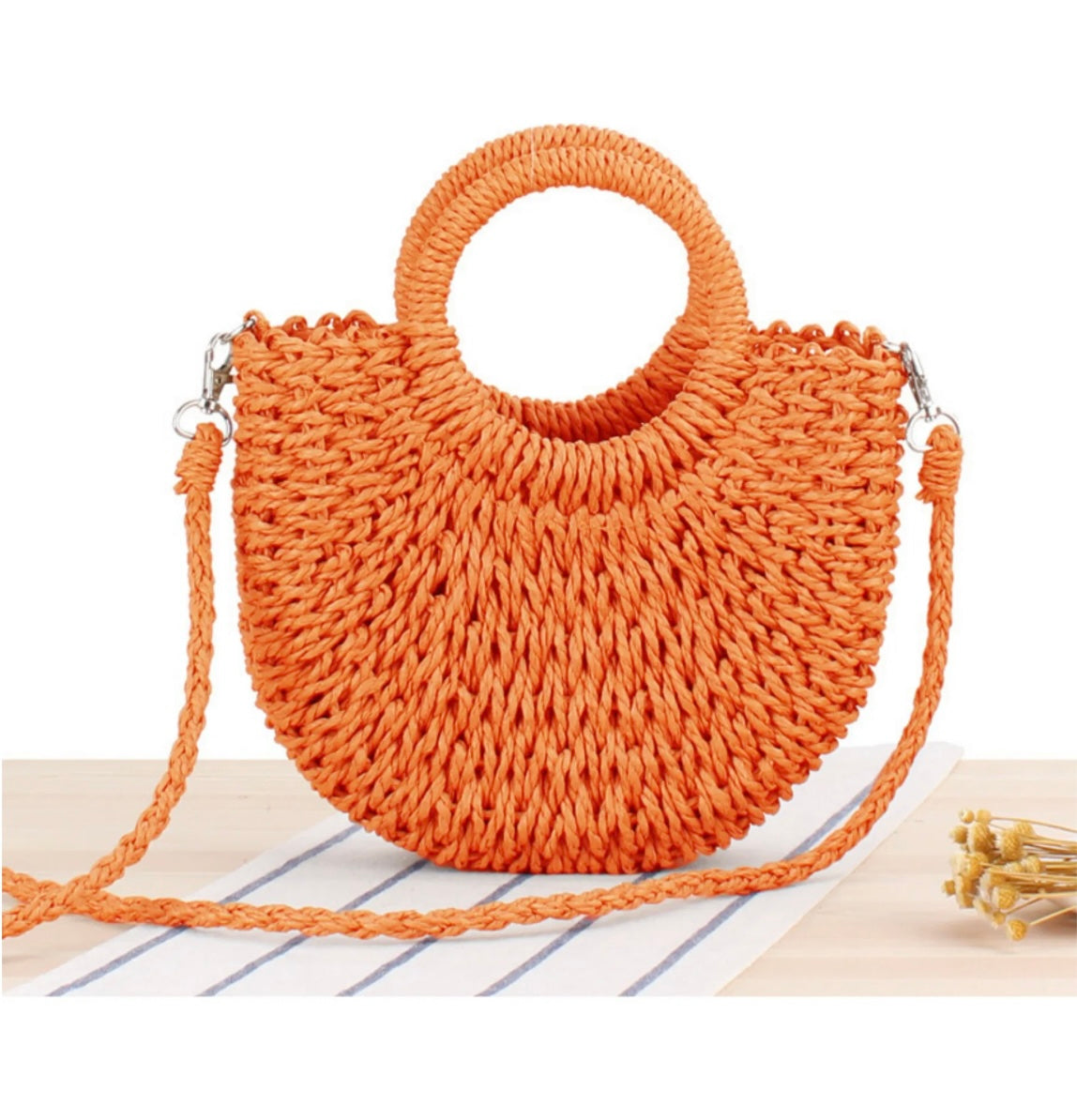 Small Top Handle Straw Bag
