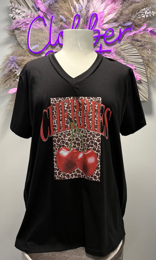 Plus Size Black Cherries Slogan Short Sleeve T Shirt