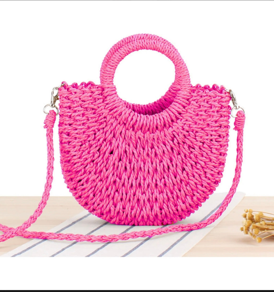 Small Top Handle Straw Bag