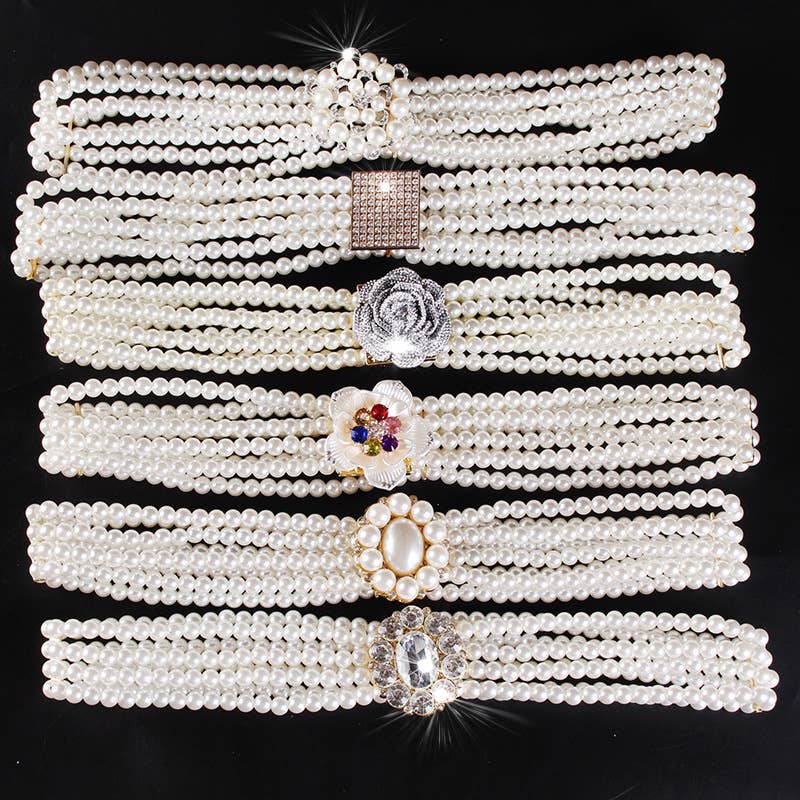 Pearl oval buckle starchy belt in Ivory