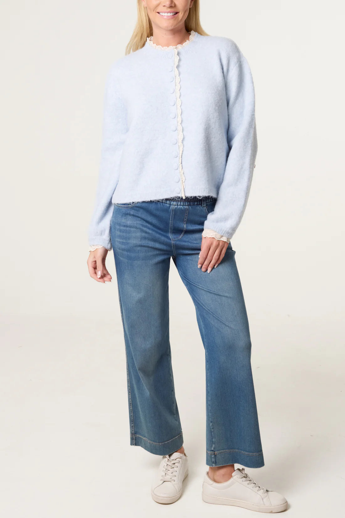 Broderie Anglaise Trim Knit Cardigan