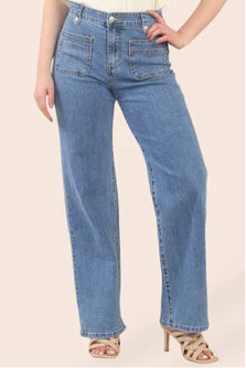 Wide Leg Two Front Pocket Vintage Wash Voggo Jeans
