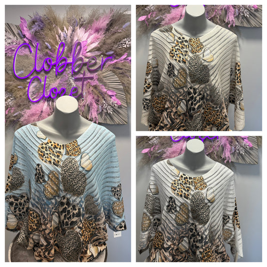 Leopard Heart V Crochet Mesh Knit