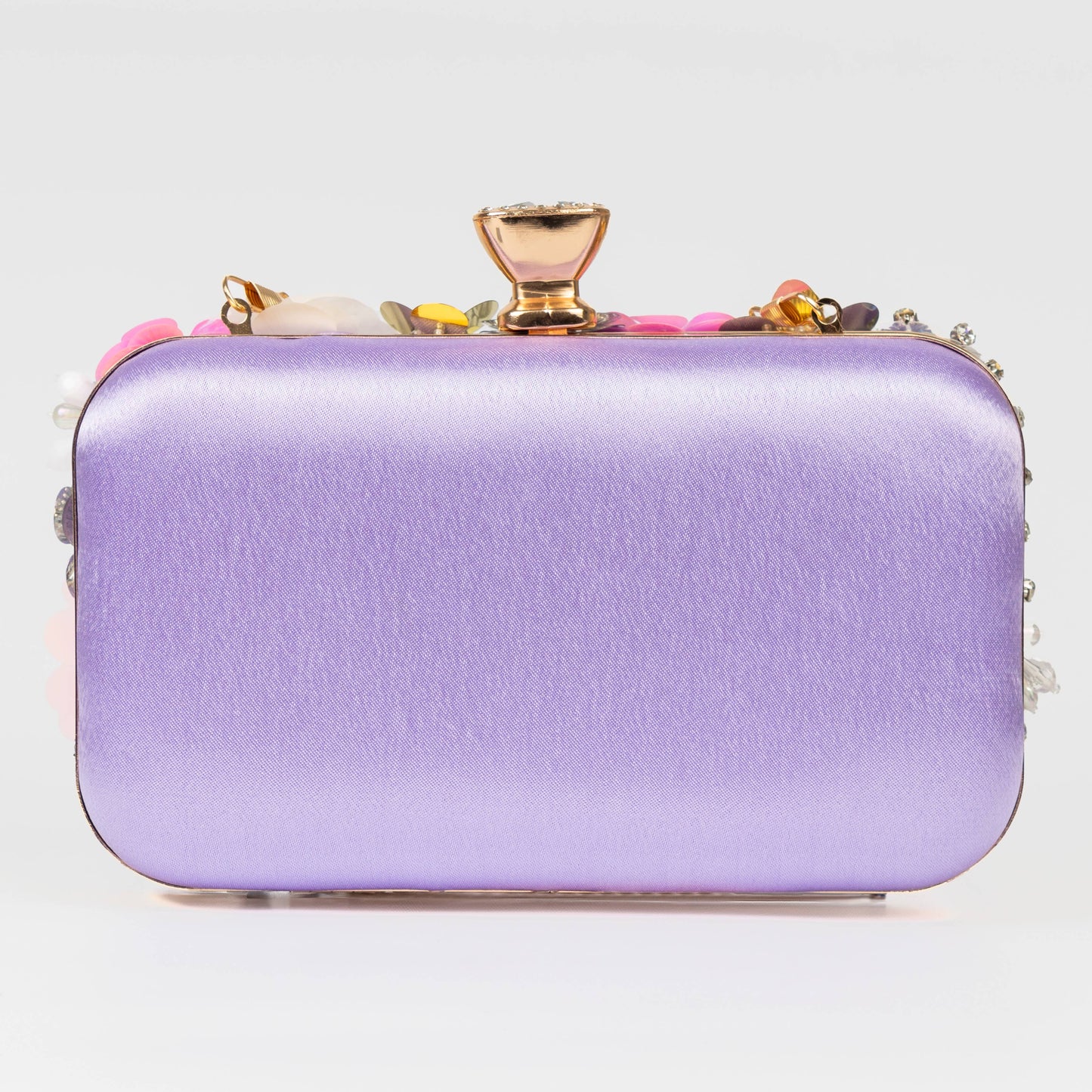 Floral Embellished Clutch Bag: Silver