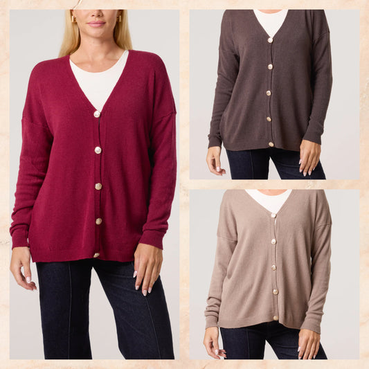 Gold Buttons Long Sleeve Cardigan