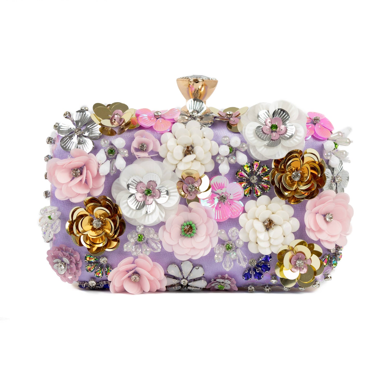 Floral Embellished Clutch Bag: Silver
