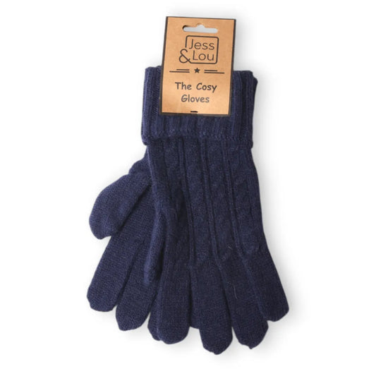 Jess & Lou Navy Cosy Cable Knit Gloves