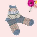 Flower Dots Heart Pattern Socks - Blue