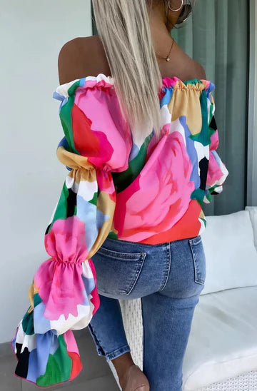 Rita - Bardot Abstract Patterned Blouse
