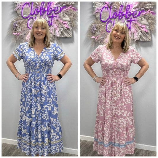 Retro V Neck Floral Maxi Dress