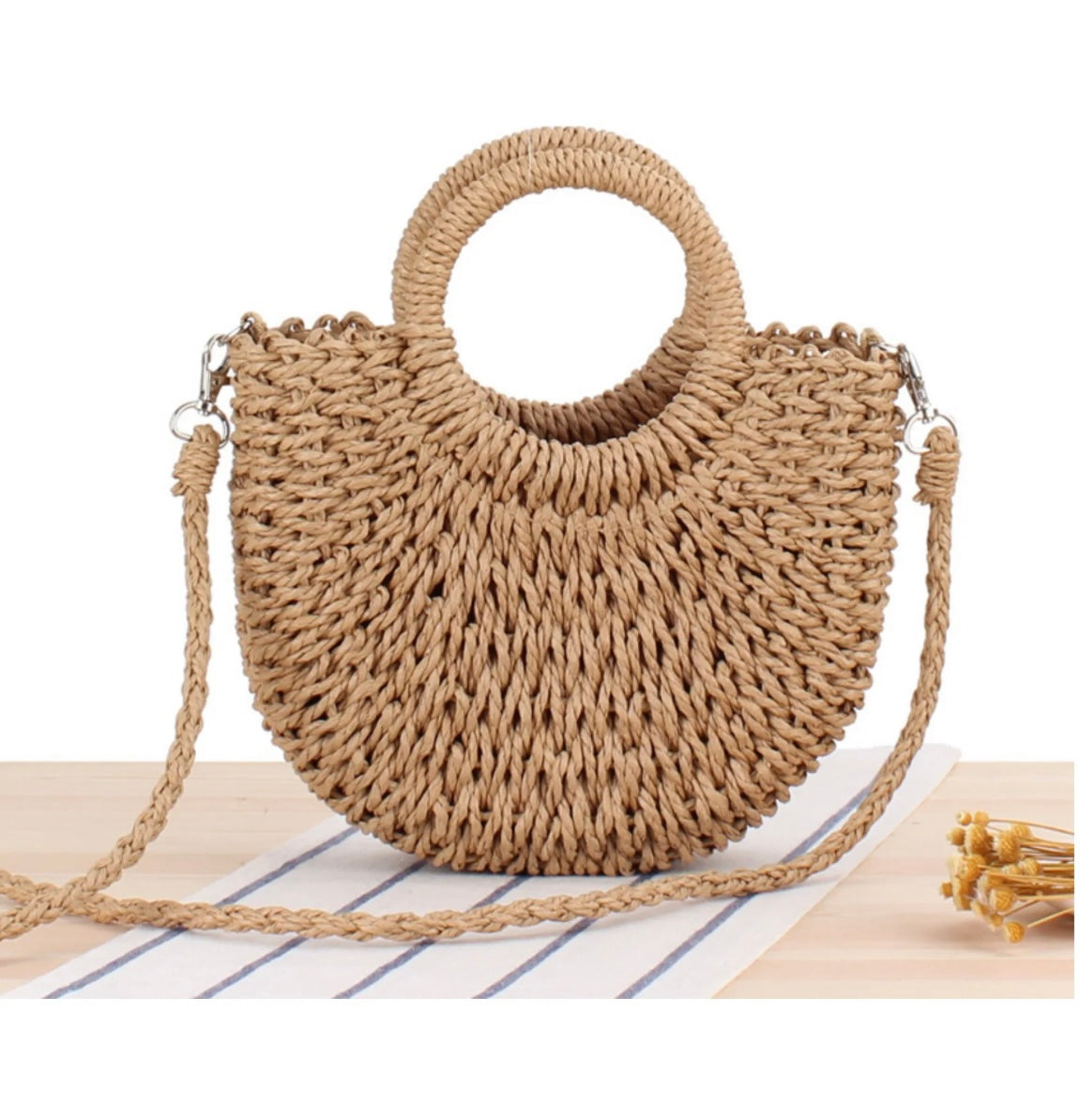 Small Top Handle Straw Bag