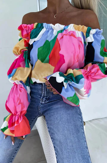 Rita - Bardot Abstract Patterned Blouse