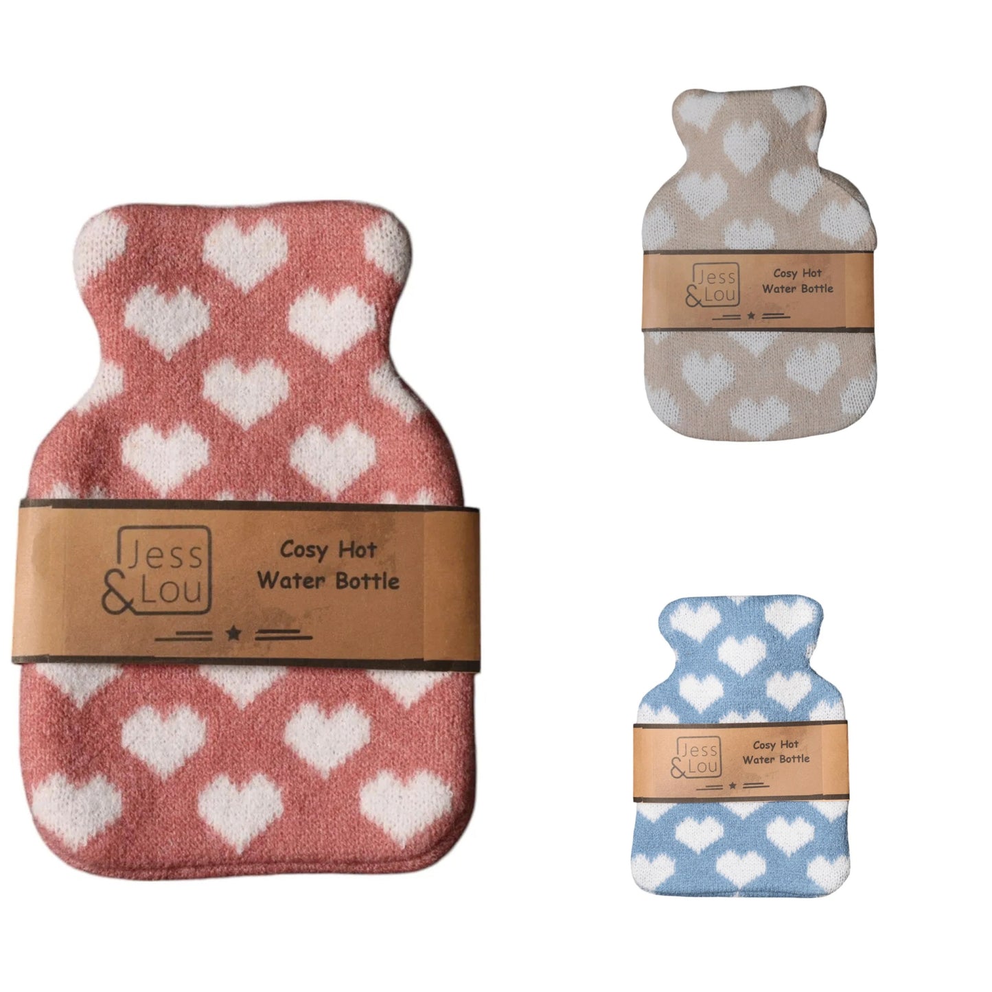 Jess & Lou White Hearts Mini Hot Water Bottle