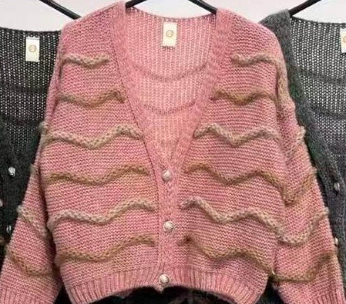 Plus Size Chunky Knit Striped Cardigan with Button Front