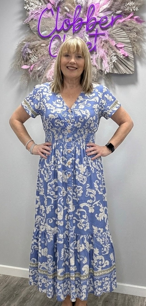 Retro V Neck Floral Maxi Dress
