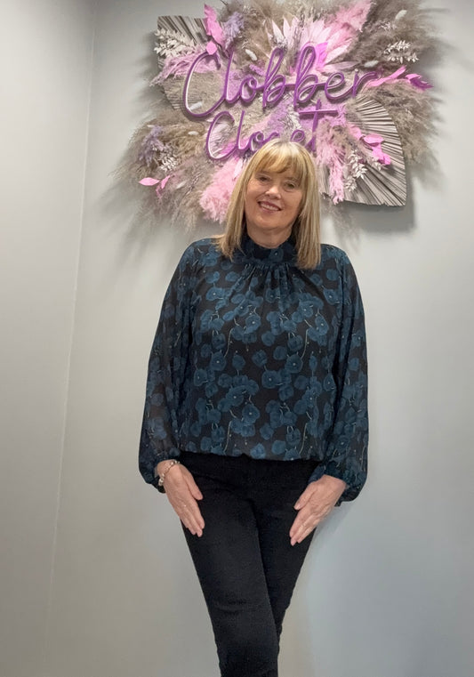 Corinna - Blue Rose Volume Sleeve Italian Top