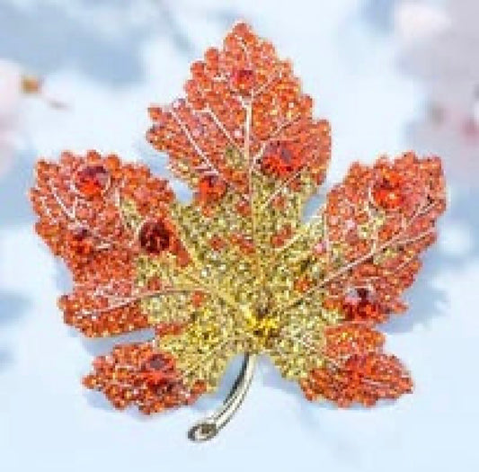 Jewelled Maple Leaf Brooch