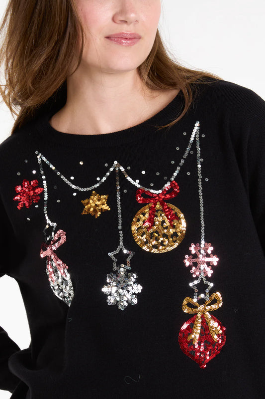 Black Jingle Bells Bauble Sequin Christmas Xmas Jumper