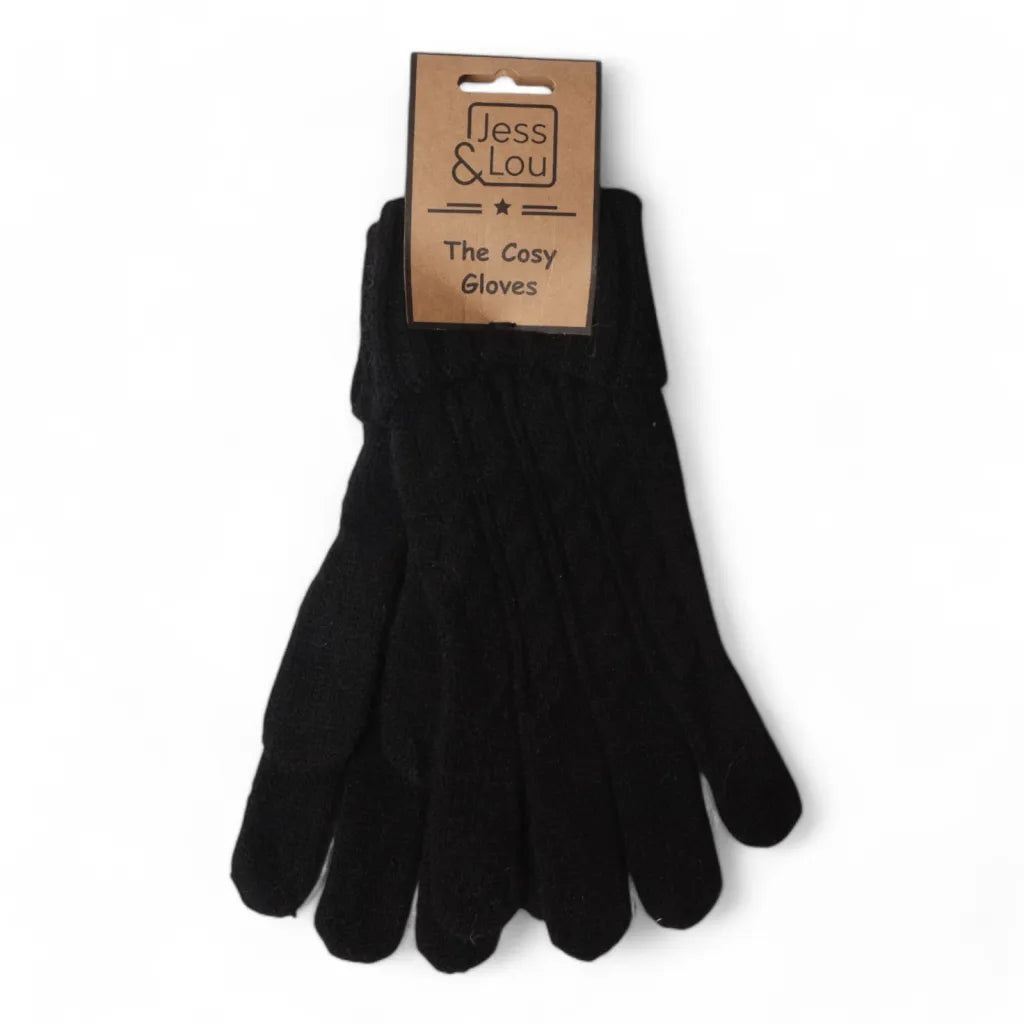 Jess & Lou Black Cosy Cable Knit Gloves
