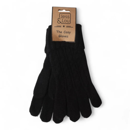 Jess & Lou Black Cosy Cable Knit Gloves