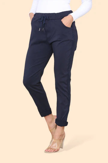 Jasmine - Side Stitch Embroidery Plain Bi-Stretch Magic Trousers