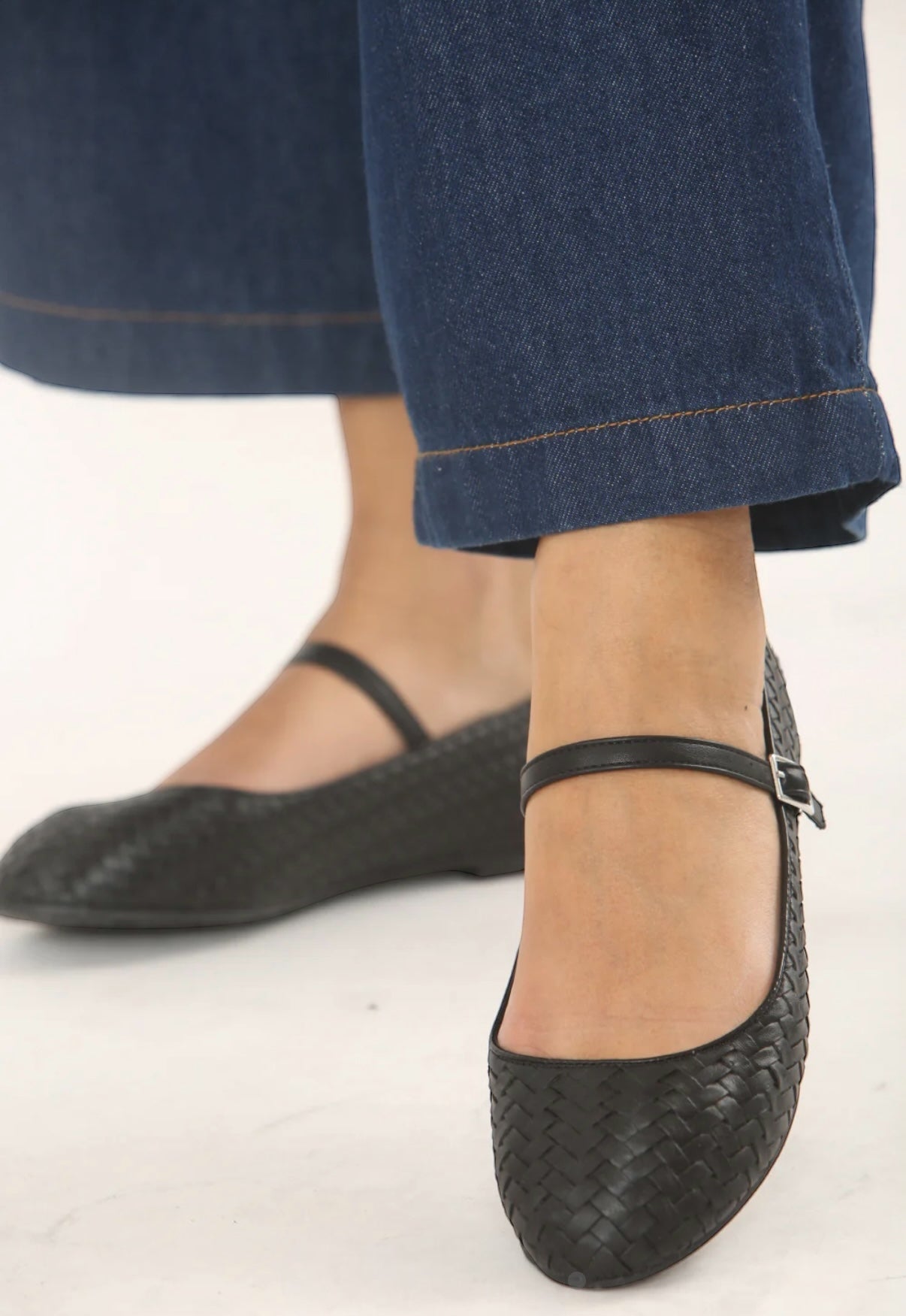 Black Woven Mary Jane Ballet Shoes