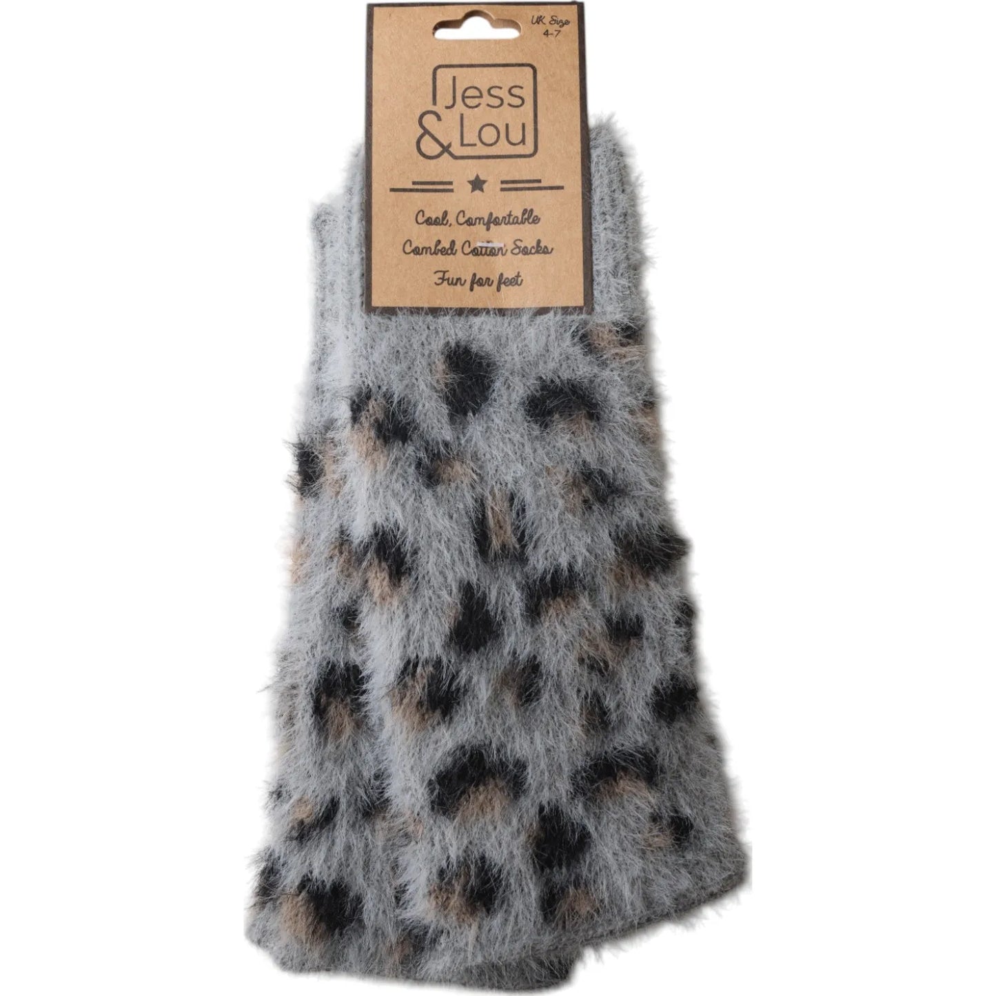Jess & Lou Leopard Fluffy Knit Fingerless Gloves