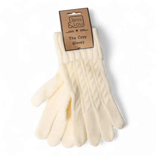 Jess & Lou Cream Cosy Cable Knit Gloves