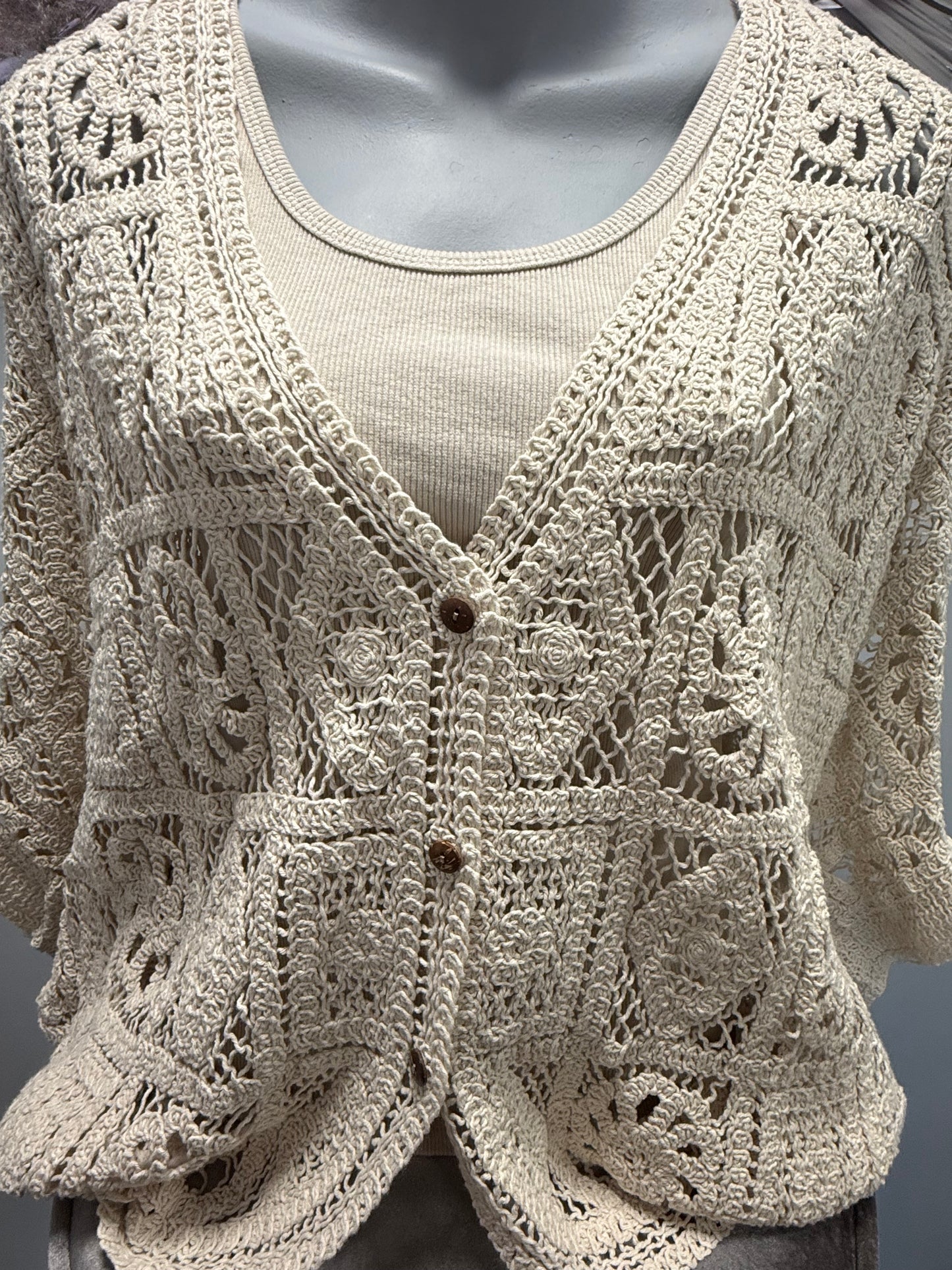 Jessica Curve Hem Crochet Cotton Cardigan
