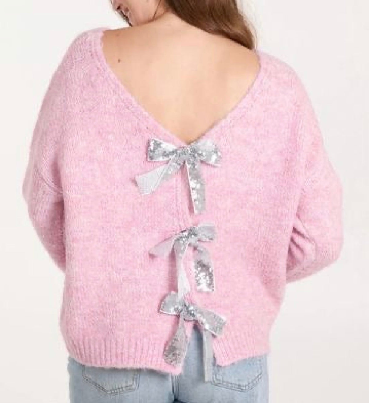 Silver Sequin Bow 2 In 1 Jumper/Cardigan